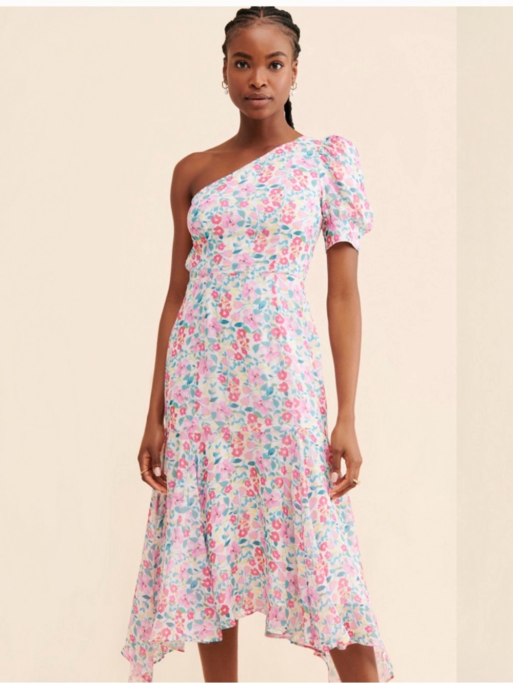 Yum I Kim Perry Midi Floral One-Shoulder Midi Dress Size